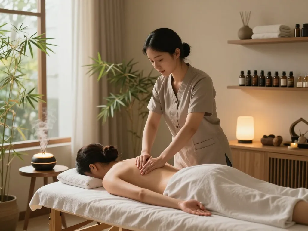 Swedish massage experience at https://www.makangs.com/region/국내/서울-/마사지-스웨디시 featuring a soothing therapy studio with calming decor.