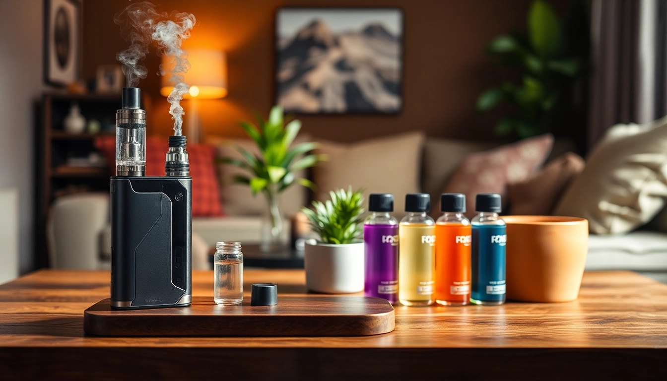 Vape ohne nikotin mit bunten E-Liquids in einem eleganten Setup.