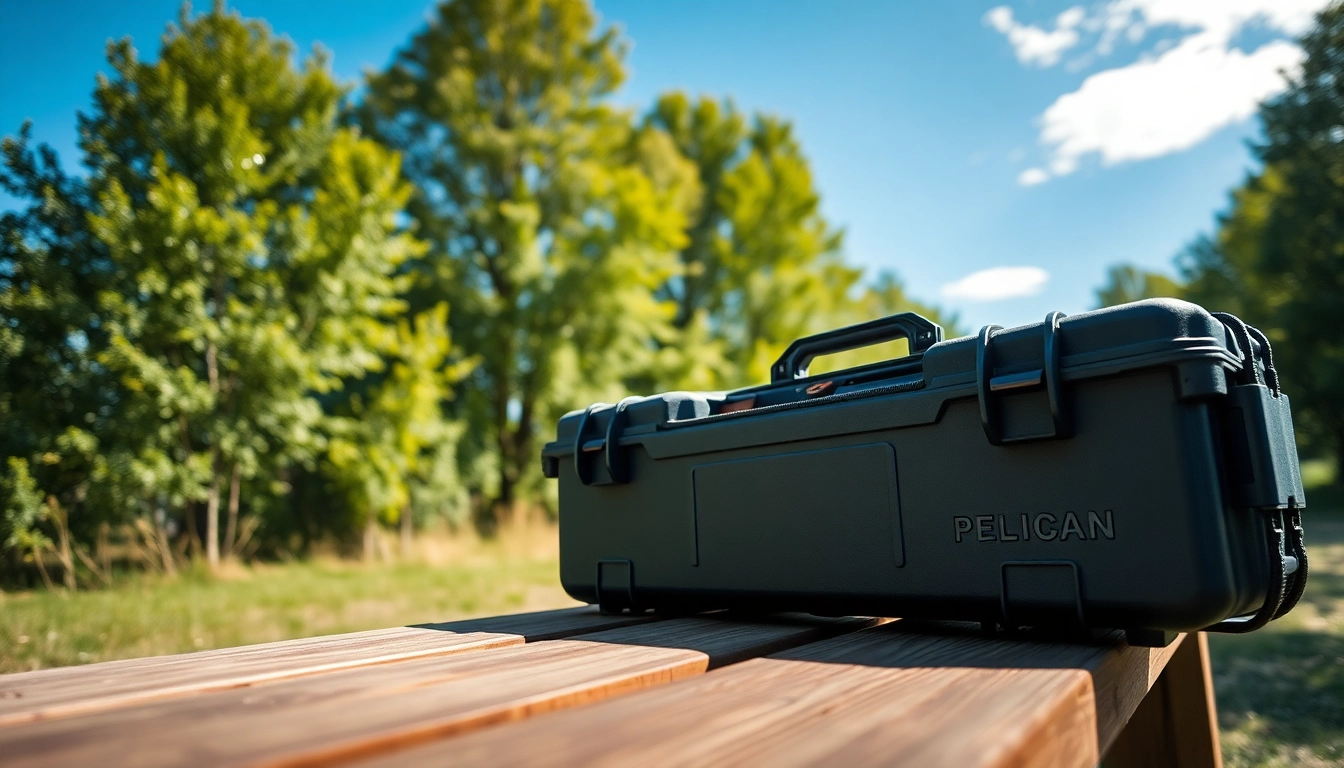Secure your gear with the versatile pelican rifle case showcased in a tranquil outdoor setting.