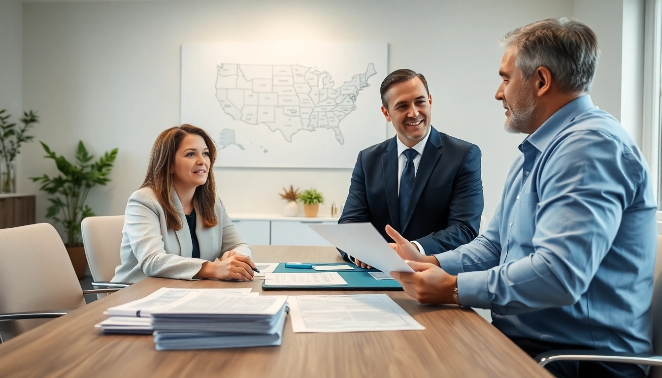 Consult expert public adjuster near me aiding homeowners in a professional office setting.