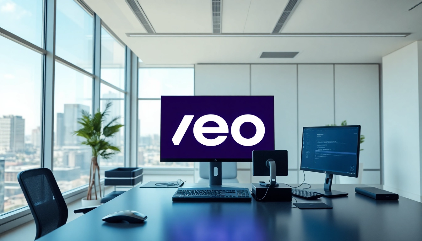 Showcasing the word 'veo' in a sleek technology workspace, emphasizing modernity and innovation.
