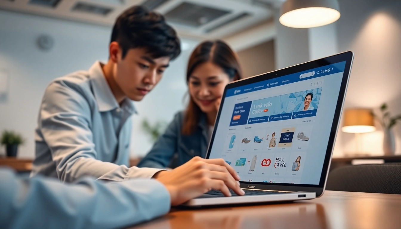 Engage with Link vào C168 showcasing a professional digital marketplace on a sleek laptop.