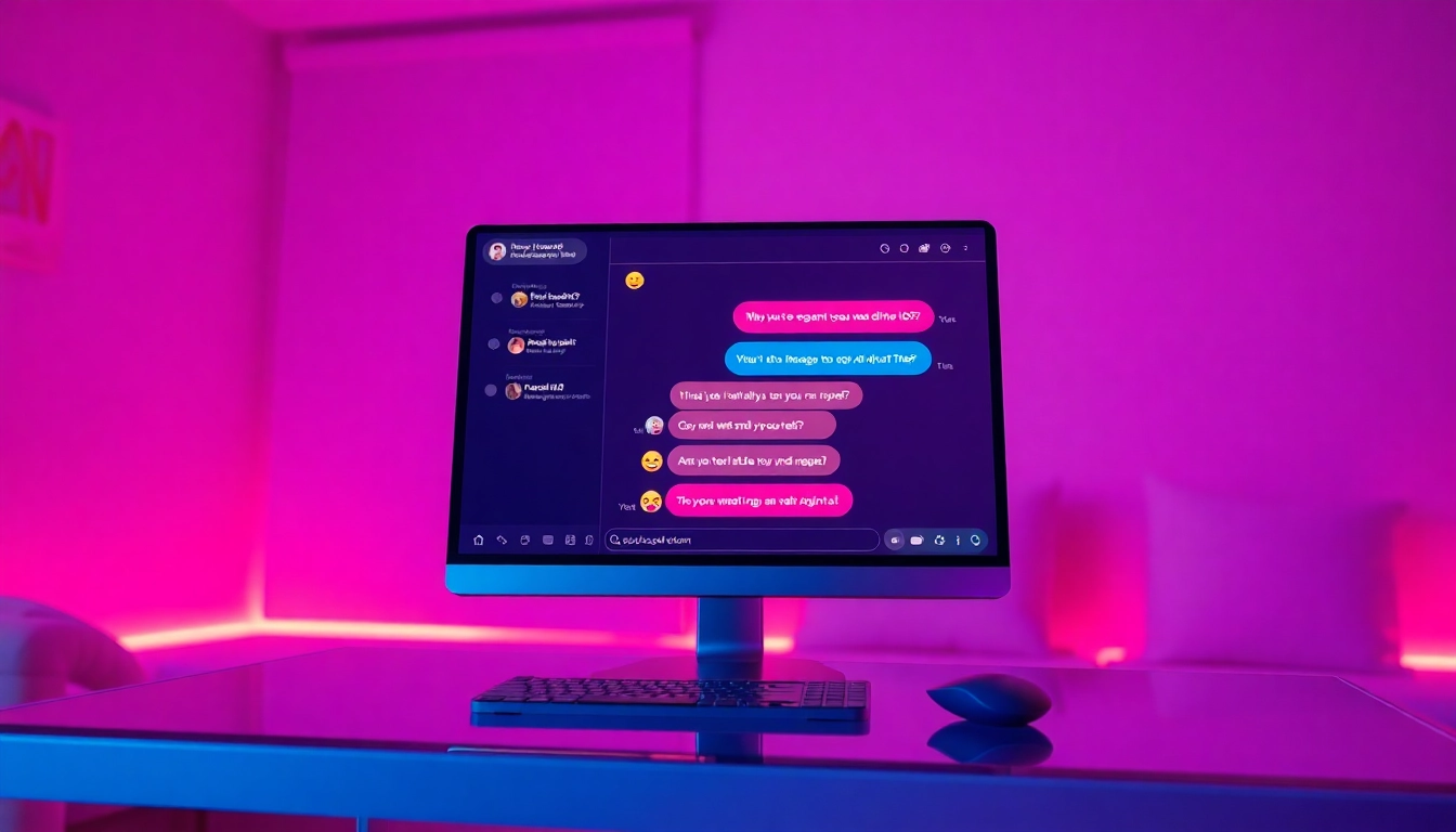 Immersive NSFW AI chat interface showing flirty conversation in a cozy virtual setting.