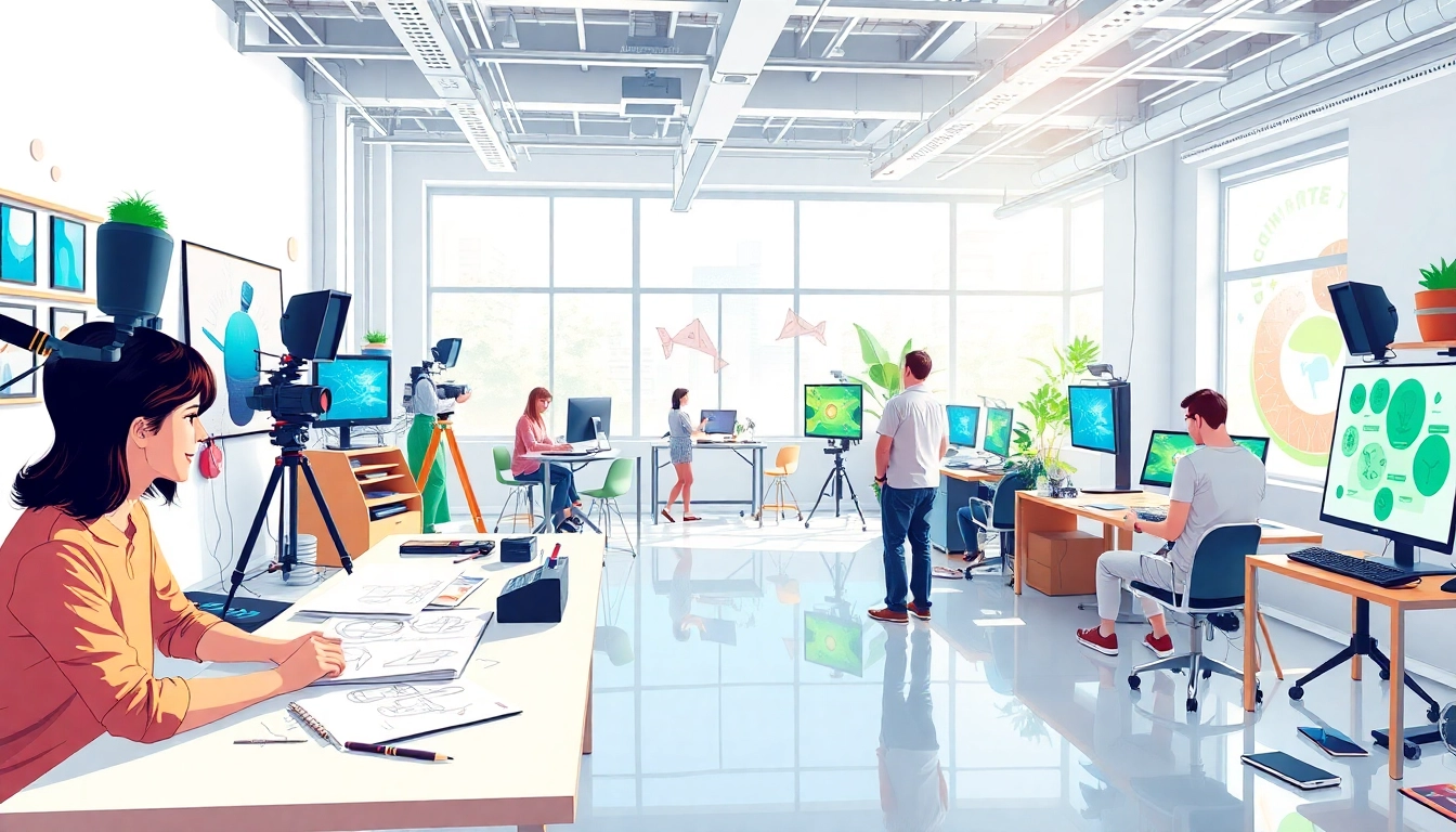 Animationsstudio kreative Zusammenarbeit in hellem, einladendem Raum.