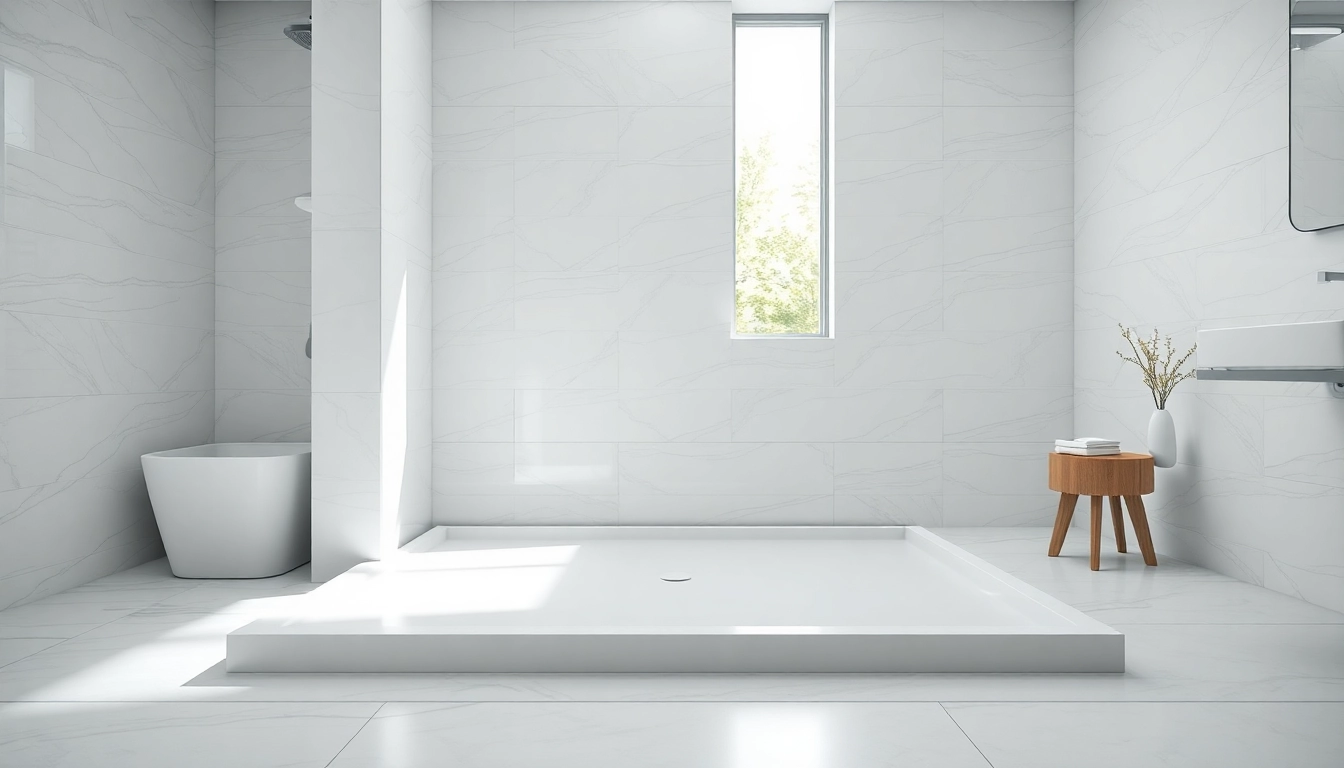 Stylish shower base featured in a modern bathroom design with natural light.