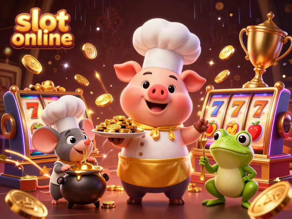 Permainan slot online dengan Chef Babi 3D, imlek, dan koin emas yang memukau.