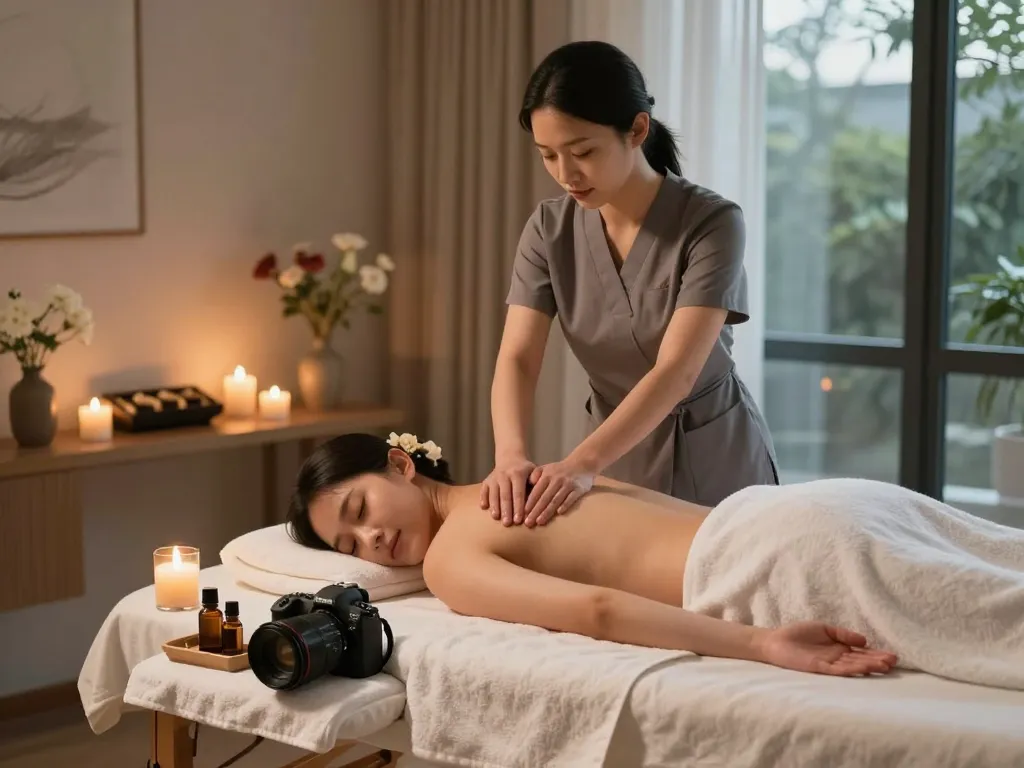 Relaxing home massage therapy session by skilled therapist from maxim-anma.net, featuring calming atmosphere and soothing elements.
