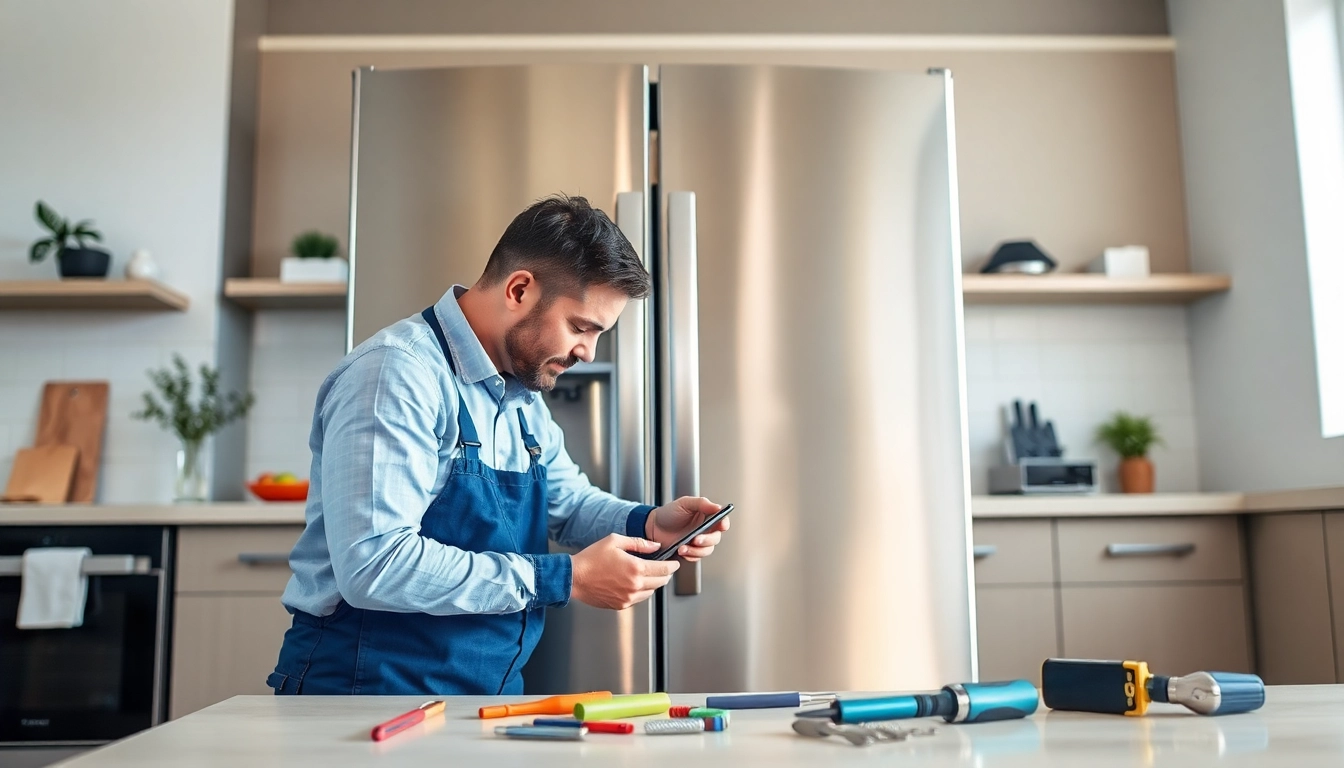 Technician performing refrigerator repair ottawa with modern tools and appliances.