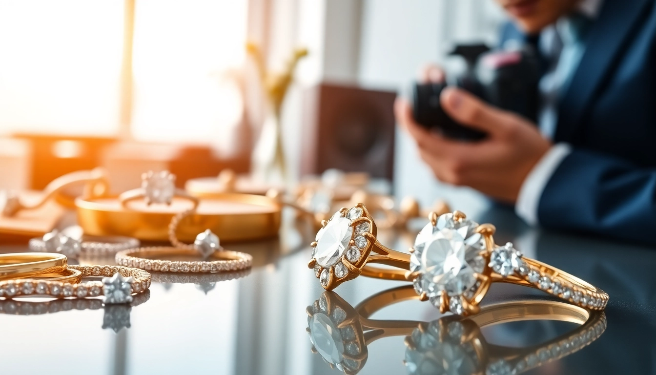 Un fotografo di gioielli cattura la bellezza di pezzi unici in un ambiente elegante.