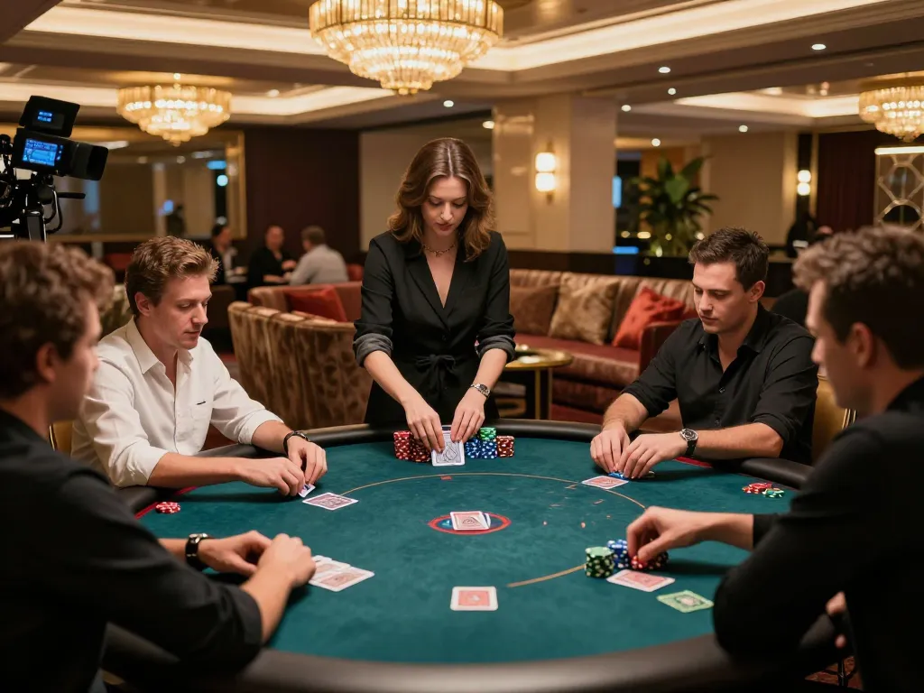 Players enjoying a high-stakes shbet poker game in a luxurious casino atmosphere.