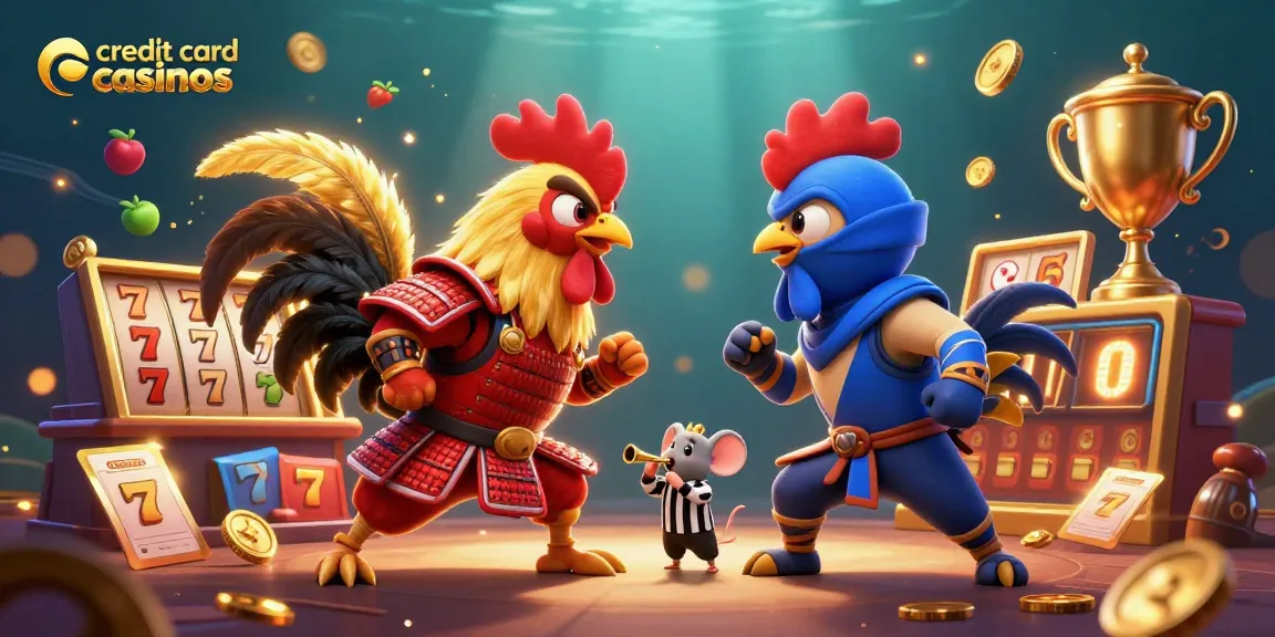 Experience thrilling action at credit card casinos with dynamic roosters and casino game elements.