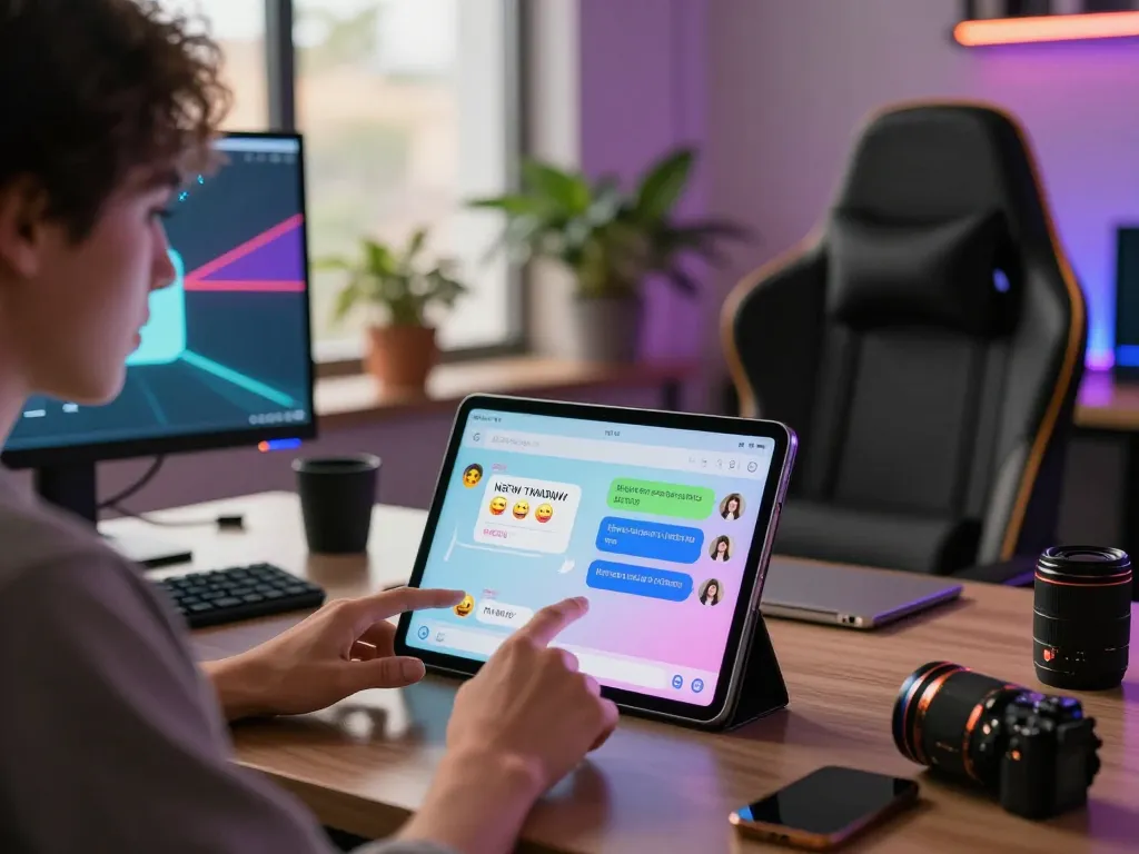 Engaging in ai nsfw chat with customizable characters in a modern tech workspace.