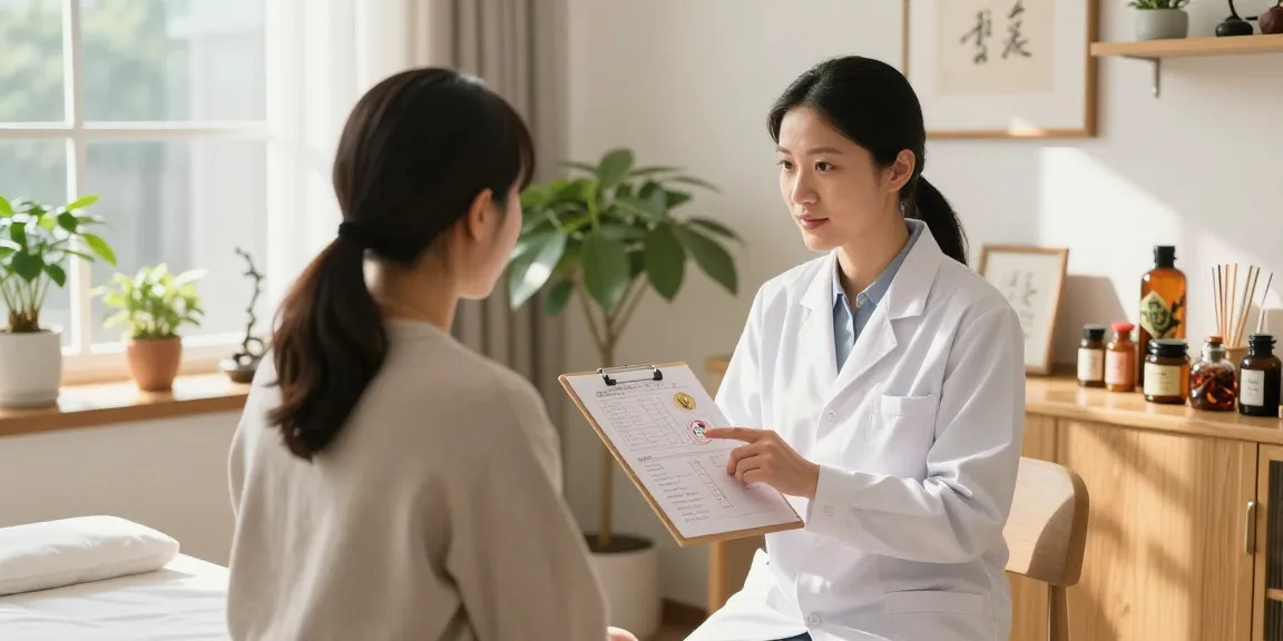 Engaged consultation at 영통한의원 showcasing professional acupuncturist with patient in serene wellness setting.