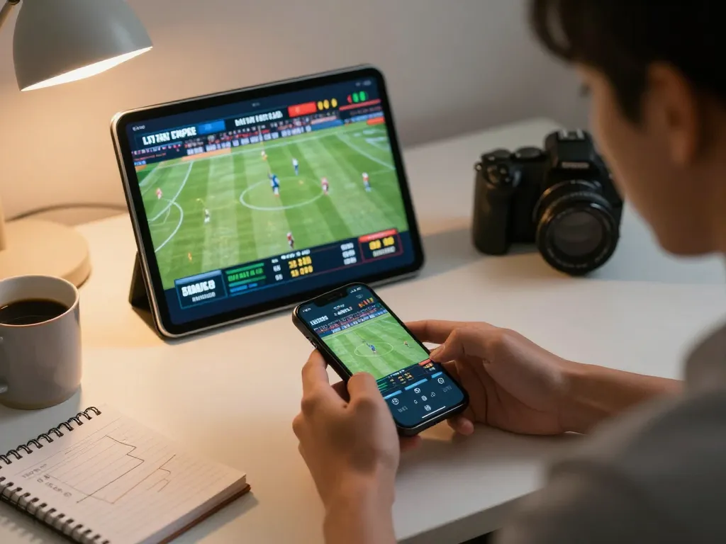 Engaging in situs mix parlay betting on a smartphone with live sports displayed, capturing the thrill of online gaming.