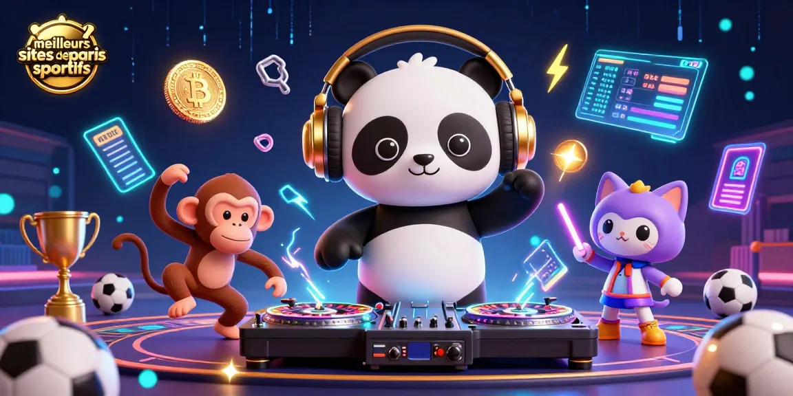 Image mettant en avant les meilleurs sites de paris sportifs avec un panda DJ et un singe en train de danser.