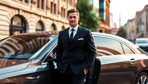 Experience reliable Chauffeur Services Nottingham with a distinguished chauffeur awaiting guests in a luxury vehicle.