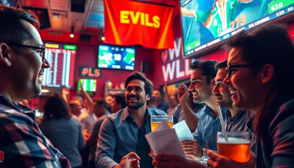 Engaged group celebrating the best sports betting sites Mexico in a vibrant sports bar atmosphere.