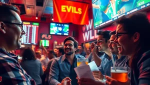 Engaged group celebrating the best sports betting sites Mexico in a vibrant sports bar atmosphere.