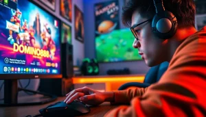 Partai intens domino88 game dengan pemain fokus di layar komputer.