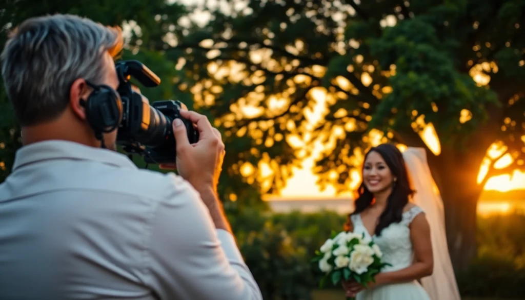 Engaging wedding photography in Tampa, FL showcasing a professional photographer capturing a couple's special moment.