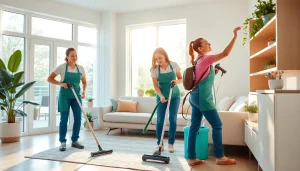 Cleaning Service team efficiently cleaning a modern home, depicting professionalism and care.