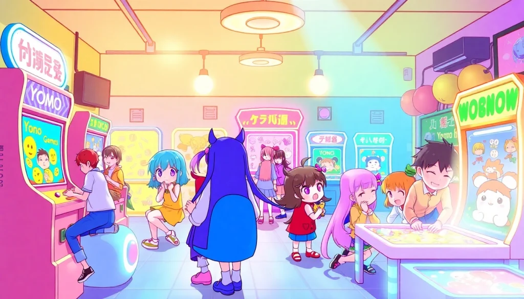 Engage with thrilling Yono games featuring colorful characters and a vibrant game room atmosphere.