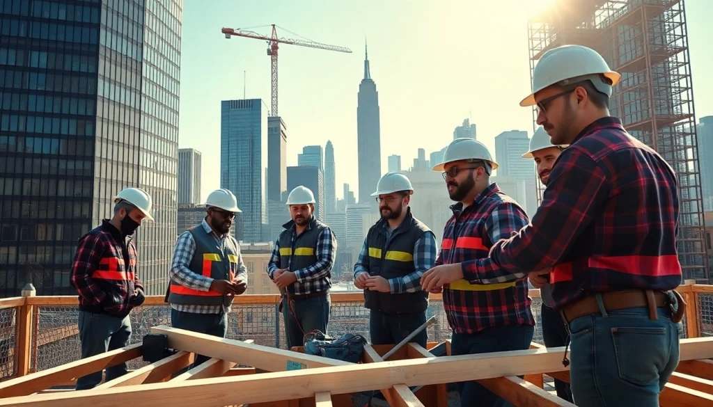 Manhattan Commercial General Contractor overseeing a construction site with diverse professionals at work.