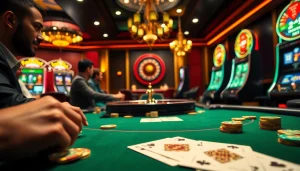 Engage in an exciting poker match at kjc with vibrant chips and cards.