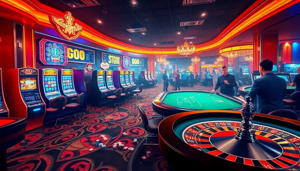 KJC AC 3 casino atmosphere with players at slot machines and poker tables.