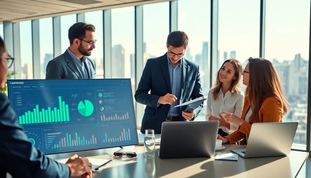 Analyze competitive intelligence trends with a focused team in a modern office.