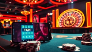 Trải nghiệm lối chơi đầy kịch tính với tik88, nổi bật cảnh casino sang trọng với poker và roulette.
