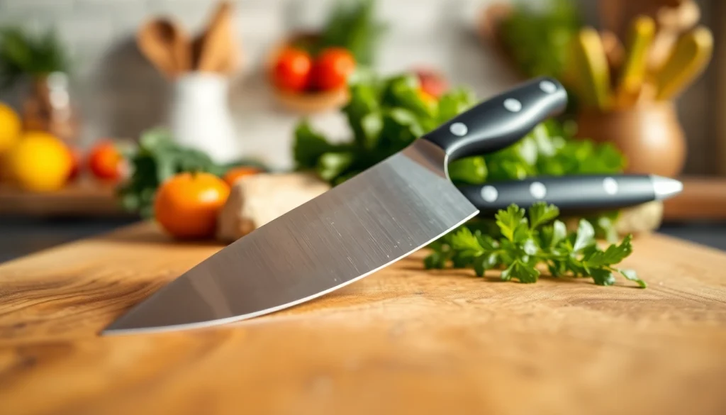 Enhance your culinary skills with a premium chef’s knife NZ displayed on a wooden cutting board.
