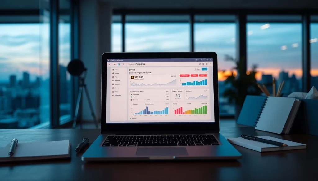 Online email verification tool displayed on a laptop in a professional office setting.