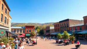 Clarksburg town square bustling with activity and historic charm.