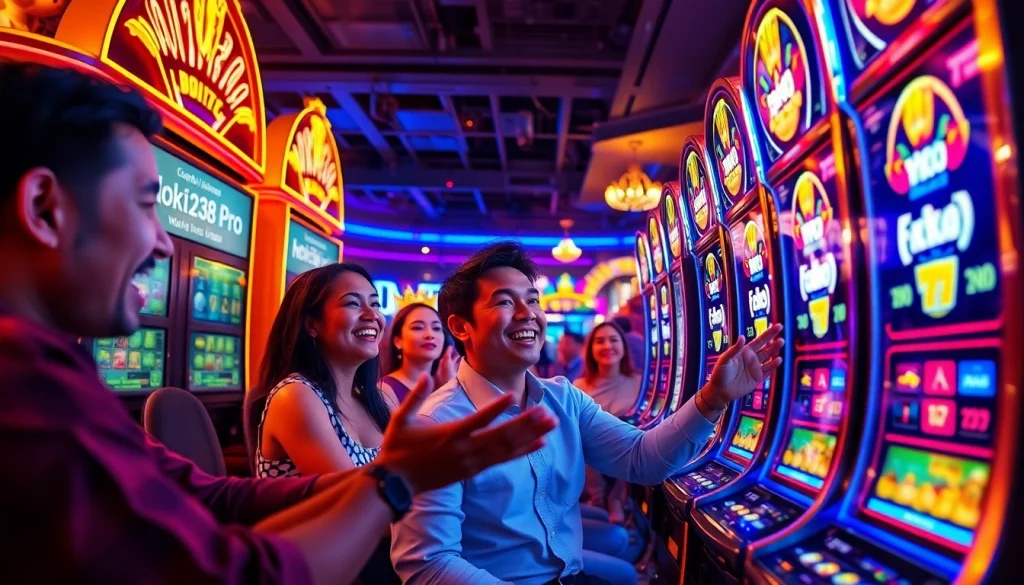 Experience the thrill of online gaming with Hoki138 Pro's vibrant slot machines and happy players.