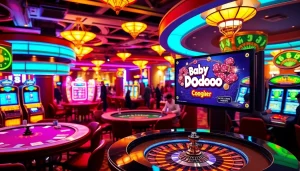 Baby Dodoo game showcased in a luxurious casino setting with colorful slots and tables.