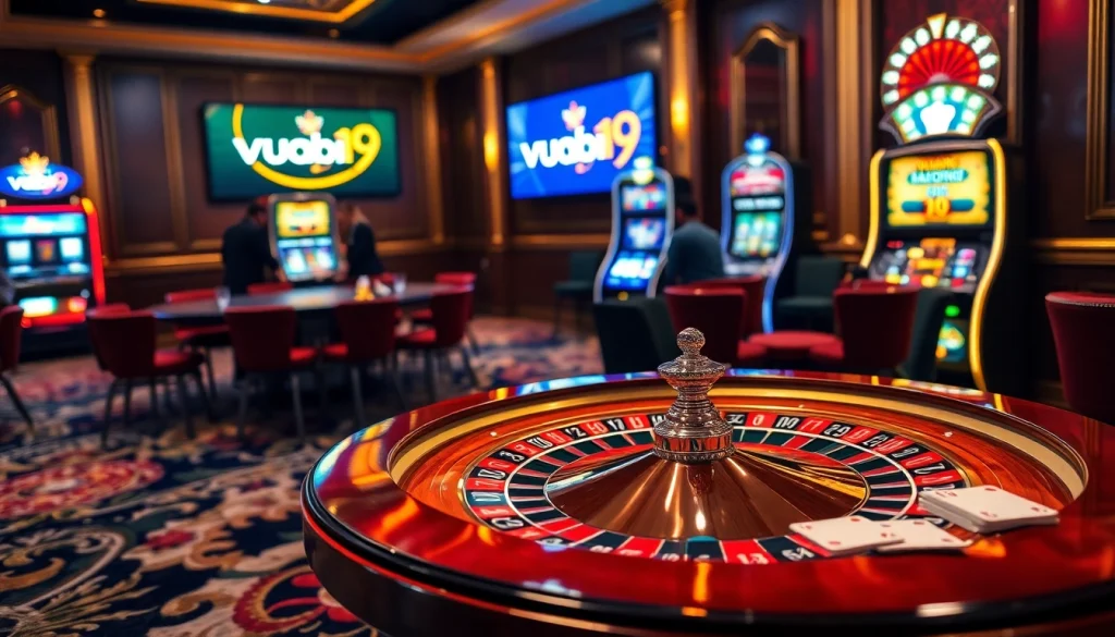 Experience the thrill of gambling at vuabai9 with vibrant roulette tables and engaging slot machines.