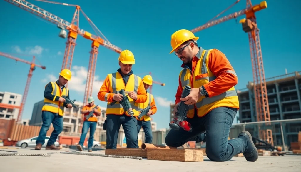 Workers engaging in training at construction trade schools in texas, showcasing hands-on skill development.