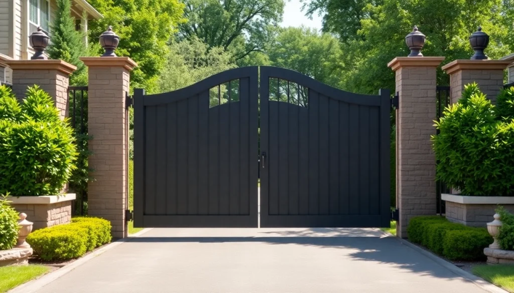 Showcasing custom steel gates at a driveway entrance, blending elegance and security in design.