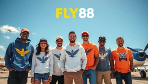 FLY88 aviation-inspired apparel showcased outdoors with models in stylish outfits.