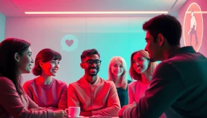 Immersive digital chat scene showcasing diverse avatars in sex chat ai interactions, creating an intimate atmosphere.