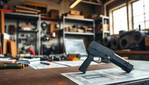 Showcase the ar 10 trigger in a modern workshop, emphasizing its craftsmanship and precision.