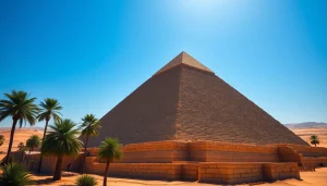 Pyraminds of Egypt towering majestically against the blue sky showcasing their ancient grandeur.
