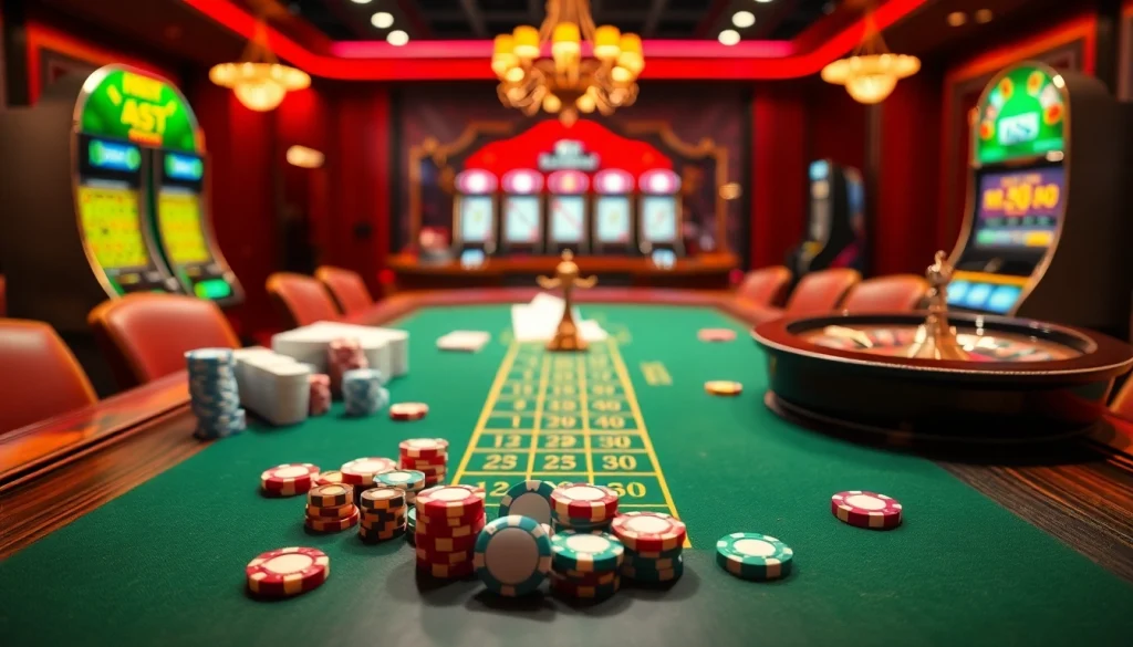 SBOBET betting scene featuring elegant poker chips and roulette wheel, capturing high-stakes excitement.