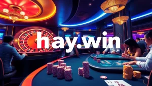 Experience the thrill at hay.win with lively poker games and vibrant roulette wheels in a luxurious casino setting.