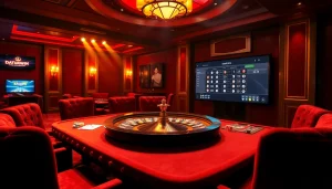 Rasakan sensasi Datukwin dengan visual kasino yang hidup, menampilkan roulette dan keping poker.