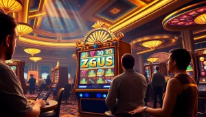 Pemain merasakan sensasi Zeus Slot dengan elemen kasino yang berwarna-warni dan permainan yang dinamis.
