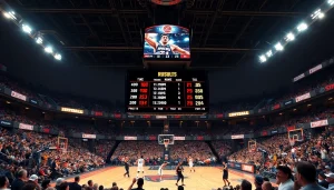 ผลบาสสด ที่แสดงผลการแข่งขันอย่างที่สนามกีฬาที่เต็มไปด้วยผู้คน