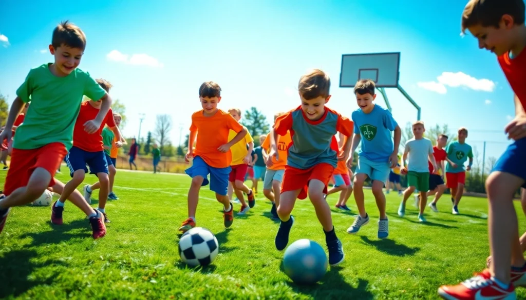 Boys engaged in activities at Multi Sports Camps for Boys, showcasing teamwork and energy.