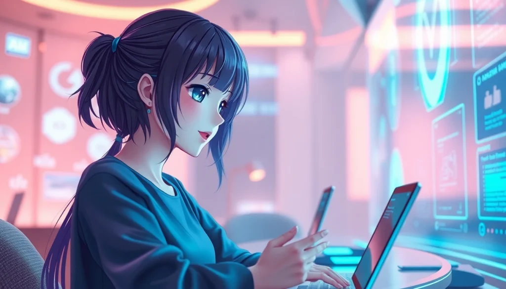 AI NSFW character chat with immersive digital elements in a modern setting.